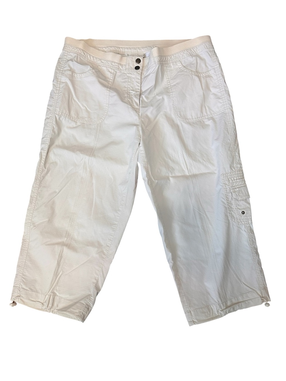Chico's White Cargo Capri Pants with Drawstring Bottom and Elastic Waist size 2